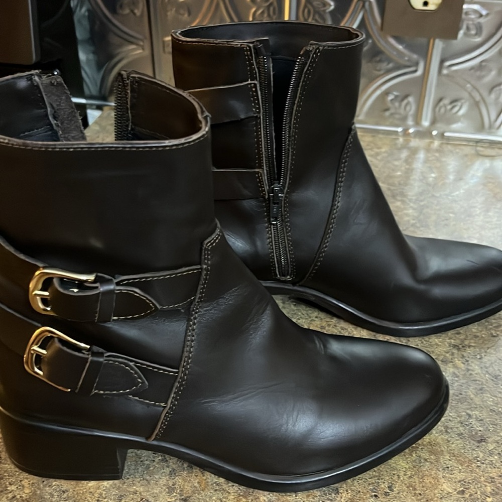 NWT Emanuele‎ Crasto Double Buckle Moto Boots Brown Leather Italy  sz 39/ US 8.0 - Picture 2 of 13